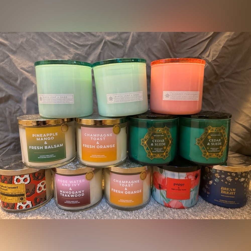 Bath and body works three wick candles Multiple scents  more picture’s available